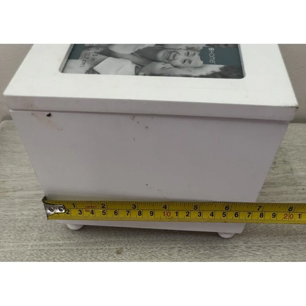 White Wood Jewelry Box 3 Drawers Mirror Ring Rolls Picture Frame 